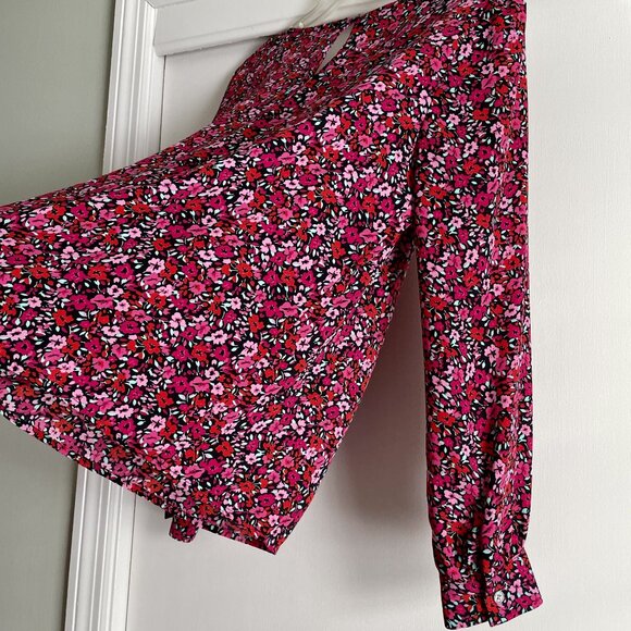 J. Crew Womens Top Pink Floral Peasant Blouse Size S Long Sleeve Keyhole Back - Picture 9 of 12
